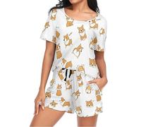 Mnsruu Welsh Corgi Cute Womens Pyjamas Sets Short Sleeves, Ladies Pajamas Pjs Set Loungewear with Pocket Size XL