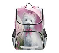 Mnsruu West Highland Terrier Bow Kids Backpack Rucksack Bag for School Girls & Boys, Cute School Bag for Kids, Kids Bookbag for Elementary with Reflective Strip