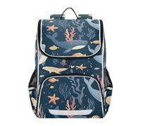 Mnsruu Whale Fish Coral Kids Backpack Rucksack Bag for School Girls & Boys, Cute School Bag for Kids, Kids Bookbag for Elementary with Reflective Strip