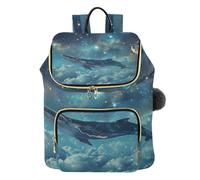 Mnsruu Whale Galaxy Night Sky Stars Moon Backpack for Women Travel Anti Theft Rucksack Large Casual Daypacks Quilted Laptop Purse Ladies Fashion Handbag