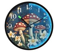 Mnsruu Whimsical Mushroom Star Wall Clock Luminous Bedroom Clocks Battery Operated Silent Glow in the Dark Clock for Living Room Kitchen 12 Inch