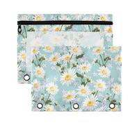 Mnsruu White and Purple Daisy 3 Rings Binder Pouch Pencil Case, 2 Pack Pencil Pouches with Zipper, Clear Window Cosmetic Bag