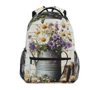 Mnsruu White Daisies Bees Western Cowboy Boots Backpack Rucksack School Bag for Girls Boys Kids Student Boogbag Laptop Travel Daypack