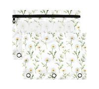 Mnsruu White Daisy Pattern 3 Rings Binder Pouch Pencil Case, 2 Pack Pencil Pouches with Zipper, Clear Window Cosmetic Bag