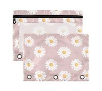 Mnsruu White Daisy Wildflower 3 Rings Binder Pouch Pencil Case, 2 Pack Pencil Pouches with Zipper, Clear Window Cosmetic Bag