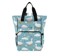 Mnsruu White Duck Pattern Baby Diaper Bag Backpack Large Bag Waterproof Travel Diaper Bags for Moms and Dads