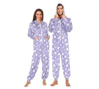 Mnsruu White Flower Line Butterfly Adult Onesie Pajama Jumpsuit Zippered Sleepwear Homewear Party One Piece Suit
