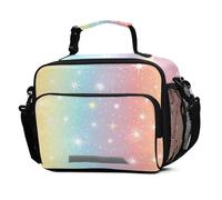 Mnsruu White Glitter Rainbow Stripes Pattern Lunch Bags Large Insulated Lunch Box for Kids Boys Girls Reusable Cooler Bag Tote Bag School Lunchbox with Shoulder Strap