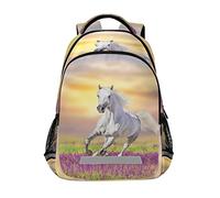 Mnsruu White Horse Run Gallop in Flowers Backpacks for Kids School Bag Student Backpack Bookbag for Boys Girls Casual Bag