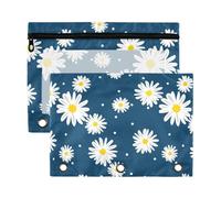 Mnsruu White Little Daisy Polka Dots 3 Rings Binder Pouch Pencil Case, 2 Pack Pencil Pouches with Zipper, Clear Window Cosmetic Bag