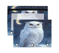 Mnsruu White Owl Moon 3 Rings Binder Pouch Pencil Case, 2 Pack Pencil Pouches with Zipper, Clear Window Cosmetic Bag