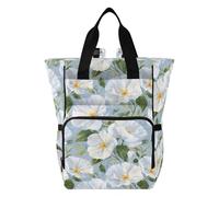 Mnsruu White Primrose Pattern Baby Diaper Bag Backpack Large Bag Waterproof Travel Diaper Bags for Moms and Dads