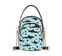 Mnsruu White Shark Love Heart Blue Crossbody Bag Small Shoulder Handbags Leather Purse for Women