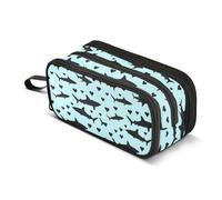 Mnsruu White Shark Love Heart Blue Pencil Case Large Capacity Pen Bag 3 Compartment Pencil Pouch Stationery for Office College School Teen Student Girl Boy