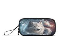 Mnsruu White Wolf Dragon Large Storage Pencil Pen Case Bag with Zipper Big Capacity Pouch Organizer for Office College School Travel Holder Box