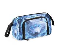 Mnsruu White Wolf Roses Big Capacity Pencil Case Pouch Pen Case Pencil Box Stationery Office Organizer Bag for Boys Girls