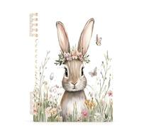 Mnsruu Wild Flower Bunny Spiral Notebook Journals 1 Pack, Hardcover Lined Journal for Women, A5 College Ruled Notebooks for Journaling Writing Work Office School 5.7x8.3 Inch