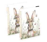 Mnsruu Wild Flower Bunny Spiral Notebook Journals 2 Pack, Hardcover Lined Journal for Women, A5 College Ruled Notebooks for Journaling Writing Work Office School 5.7x8.3 Inch