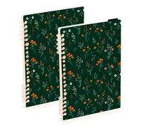 Mnsruu Wild Flowers Green Spiral Notebook Journals 2 Pack, Hardcover Lined Journal for Women, A5 College Ruled Notebooks for Journaling Writing Work Office School 5.7x8.3 Inch