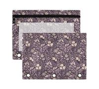 Mnsruu Wild Flowers Purple 3 Rings Binder Pouch Pencil Case, 2 Pack Pencil Pouches with Zipper, Clear Window Cosmetic Bag