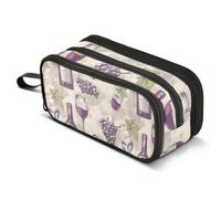 Mnsruu Wine Grapes Purple Bottle Pencil Case Large Capacity Pencil Pouch with 3 Compartments Stationery Case Pen Bag for Boys Girls Kids Adults School Office