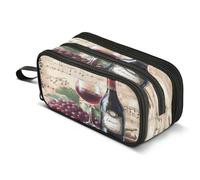 Mnsruu Wine Grapes Winery Vintage Pencil Case Big Capacity Pen Bag Pouch Holder 3 Compartments Large Pencil Box for Boys Girls School Storage Organizer