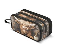 Mnsruu Wine Highland Cow Cattle Pencil Case Big Capacity Pen Bag Pouch Holder 3 Compartments Large Pencil Box for Boys Girls School Storage Organizer