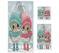 Mnsruu Winter Owl Bird Winter Snowflake Christmas Soft 3 Piece Bath Towels Set for Bathroom Spa Hotel, 1 Bath Towel+ 1 Hand Towel+ 1 Washcloth