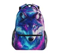 Mnsruu Wolf Galaxy Space Wolves Stars Backpack Rucksack School Bag for Girls Boys Kids Student Boogbag Laptop Travel Daypack