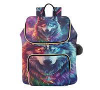 Mnsruu Wolf Galaxy Winter Forest Moon Neon Backpack for Women Travel Anti Theft Rucksack Large Casual Daypacks Quilted Laptop Purse Ladies Fashion Handbag