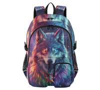 Mnsruu Wolf Galaxy Winter Forest Moon Neon Backpack Laptop Backpack for College Women Men College Bookbag Water Resistant Travel Daypack Casual Multi Pocket