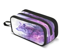 Mnsruu Wolf Purple Lightning Pencil Case Large Capacity Pen Pouch Pencil Bag with 3 Compartments Pen Holder Organizer Stationery Bag