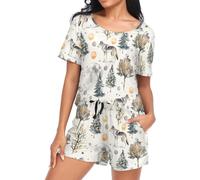 Mnsruu Wolf Tree Wolves Womens Pyjamas Set Short Sleeve Sleepwear Ladies Summer Pjs Set Loungewear with Pockets L