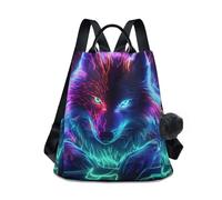 Mnsruu Women Backpack Purse Anti-Theft Rucksack Bag Neon Wolf Galaxy Wolves Fashion Travel Casual Bag Shoulder Daypack for Ladies