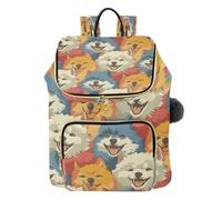 Mnsruu Women’s Quilted Backpack Quilted Backpack for Women Multicolored Dog Faces Pattern Travel Laptop Bag with Luggage Strap & Hidden Pockets Lightweight Casual Work College Daypack