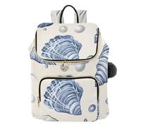 Mnsruu Women’s Quilted Backpack Quilted Backpack for Women Seashells Pearls Starfish Travel Laptop Bag with Luggage Strap & Hidden Pockets Lightweight Casual Work College Daypack (29 × 17 × 36 cm)