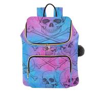 Mnsruu Women’s Quilted Backpack Quilted Backpack for Women Skulls Bones Travel Laptop Bag with Luggage Strap & Hidden Pockets Lightweight Casual Work College Daypack