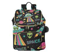 Mnsruu Women’s Quilted Backpack Quilted Backpack for Women Ufo Aliens Spaceship Planet Travel Laptop Bag with Luggage Strap & Hidden Pockets Lightweight Casual Work College Daypack (29 × 17 × 36 cm)