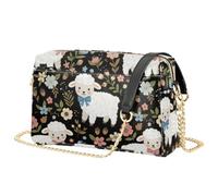 Mnsruu Women’s Trendy Crossbody Purse Tie Little Lamb Pattern Shoulder Bag with Front Zipper Pocket, Lightweight PU Leather Travel Handbag for Phone Wallet Essentials