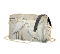 Mnsruu Women's Crossbody Bag White Heron Couple Shoulder Bag PU Leather Handbag