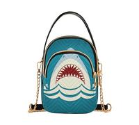 Mnsruu Women's Grey and White Shark Tooth Jaws Crossbody Bag, 5.9" x 3.15" x 8.27", 3 Pockets, Detachable Leather Chain Shoulder Straps