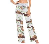 Mnsruu Women's Pyjama Bottoms Cute Little Sleepy Baby Sloth Drawstring Wide Leg Joggers Trousers Pjs Yoga Pants M