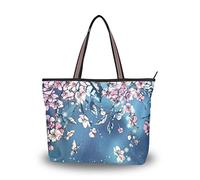 Mnsruu Womens Tote Handbags Pink Cherry Blossom Butterfly Starlight Tote Bag with Zipper Ladies Tote Shoulder bag Shopping Bag Large Casual Beach Bag Work Bag