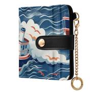 Mnsruu Womens Wallet Cute Small Wallets for WomenBig Wave and Cruise Ships Ladies Purse with RFID Protection Wallet Coin Purse with ID Window