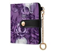 Mnsruu Womens Wallet Cute Small Wallets for WomenPurple Rose Skull Ladies Purse with RFID Protection Wallet Coin Purse with ID Window