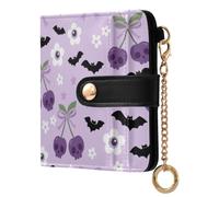 Mnsruu Womens Wallet Cute Small Wallets for WomenPurple Skull Cherry Pattern Ladies Purse with RFID Protection Wallet Coin Purse with ID Window