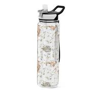 Mnsruu Woodland Cute Baby Animals Bunny Fox Water Bottle 1L with Straw, Leakproof BPA Free Tritan Drink Bottle, Sport Water Bottle for Men Women Kids