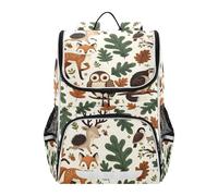 Mnsruu Woodland Leaves Cute Forest Animals Kids Backpack Rucksack Bag for School Girls & Boys, Cute School Bag for Kids, Kids Bookbag for Elementary with Reflective Strip