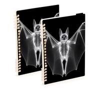 Mnsruu X Ray Bat Spiral Notebook Journals 2 Pack, Hardcover Lined Journal for Women, A5 College Ruled Notebooks for Journaling Writing Work Office School 5.7x8.3 Inch