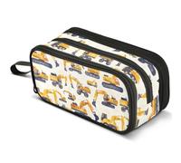 Mnsruu Yellow Construction Vehicles Pattern Pencil Case Large Capacity Pen Pouch Pencil Bag with 3 Compartments Pen Holder Organizer Stationery Bag